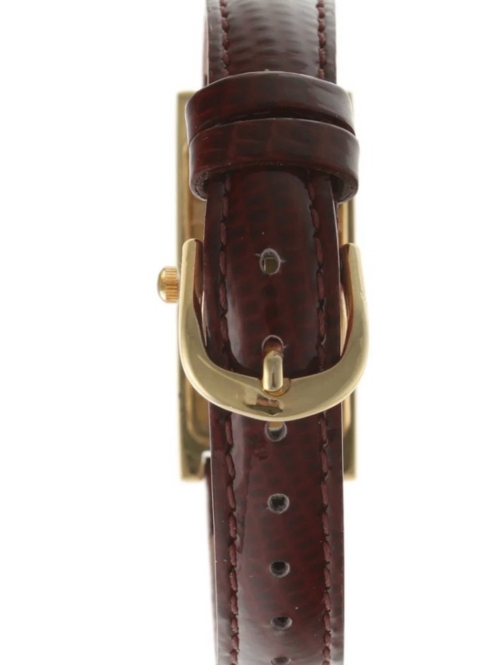 CLOSET CLOSING - Last Call! Peugeot Gold Tone Rectangular Watch with Brown Strap - Picture 3 of 7
